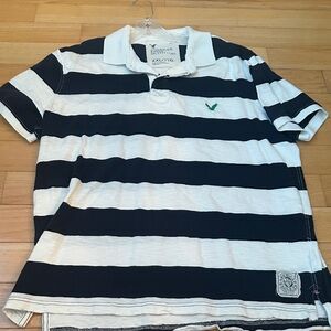 American Eagle Outfitters Navy and White Striped Polo